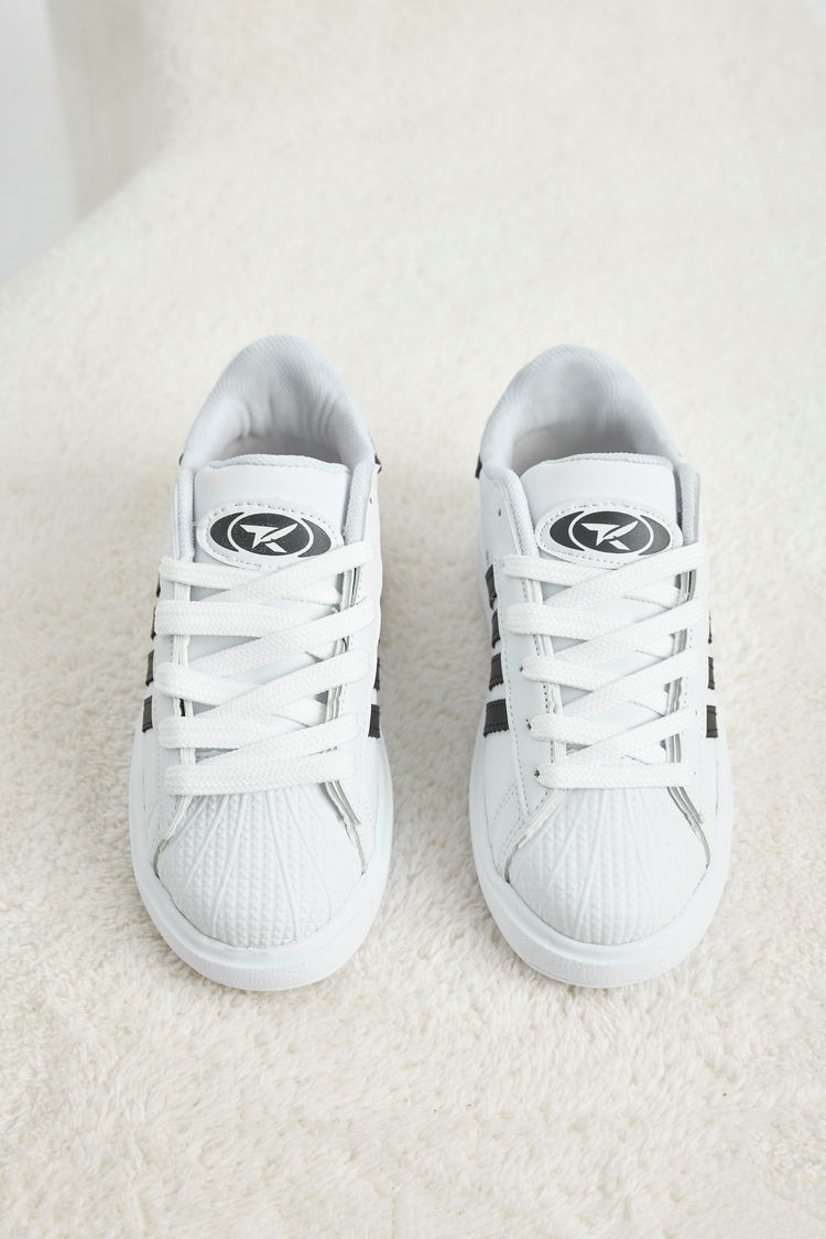 Rahat Kalıp Nefes Alabilen Bağcıklı Sneaker Çocuk Unisex Beyaz Siyah File Sneaker TBTMKD070