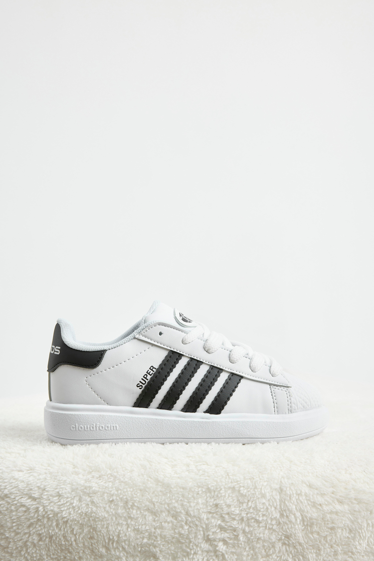 Rahat Kalıp Nefes Alabilen Bağcıklı Sneaker Çocuk Unisex Beyaz Siyah File Sneaker TBTMKD070