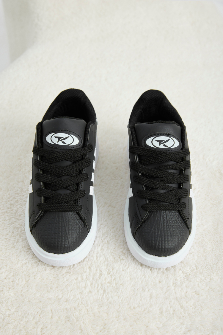 Rahat Kalıp Nefes Alabilen Bağcıklı Sneaker Çocuk Unisex Siyah Beyaz Sneaker TBTMKD070