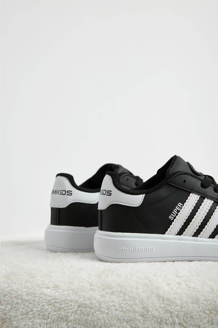 Rahat Kalıp Nefes Alabilen Bağcıklı Sneaker Çocuk Unisex Siyah Beyaz Sneaker TBTMKD070