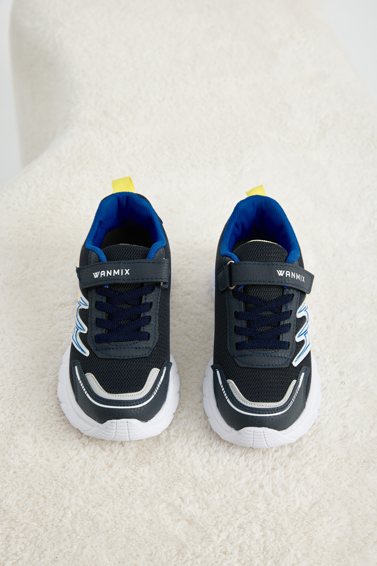 Rahat Kalıp Nefes Alabilen Cırtlı Sneaker Çocuk Unisex Lacivert Sarı Sneaker TBKRD013