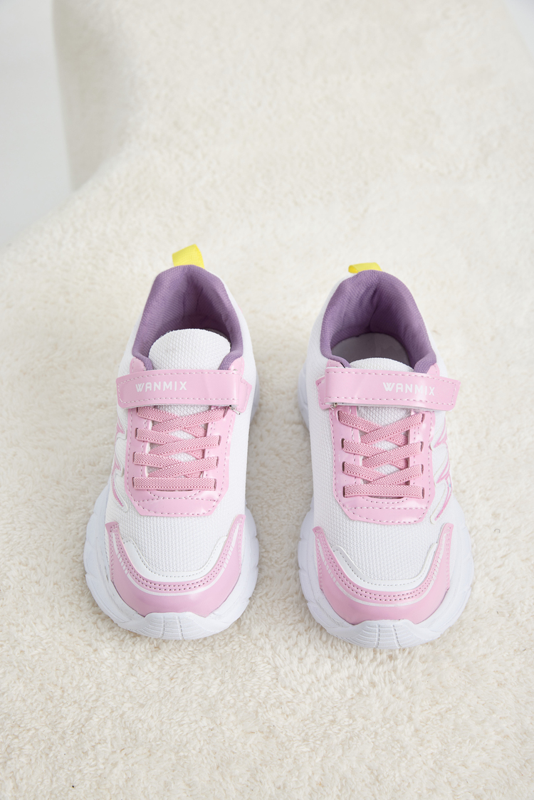 Rahat Kalıp Nefes Alabilen Cırtlı Sneaker Çocuk Unisex Pembe Beyaz Sneaker TBKRD013