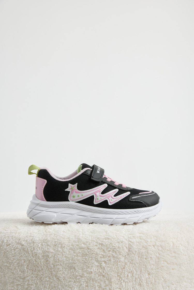Rahat Kalıp Nefes Alabilen Cırtlı Sneaker Çocuk Unisex Siyah Pembe Sneaker TBKRD013