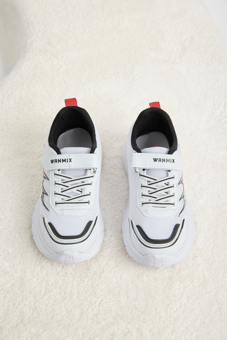 Rahat Kalıp Nefes Alabilen Cırtlı Sneaker Çocuk Unisex Beyaz Siyah Sneaker TBKRD013