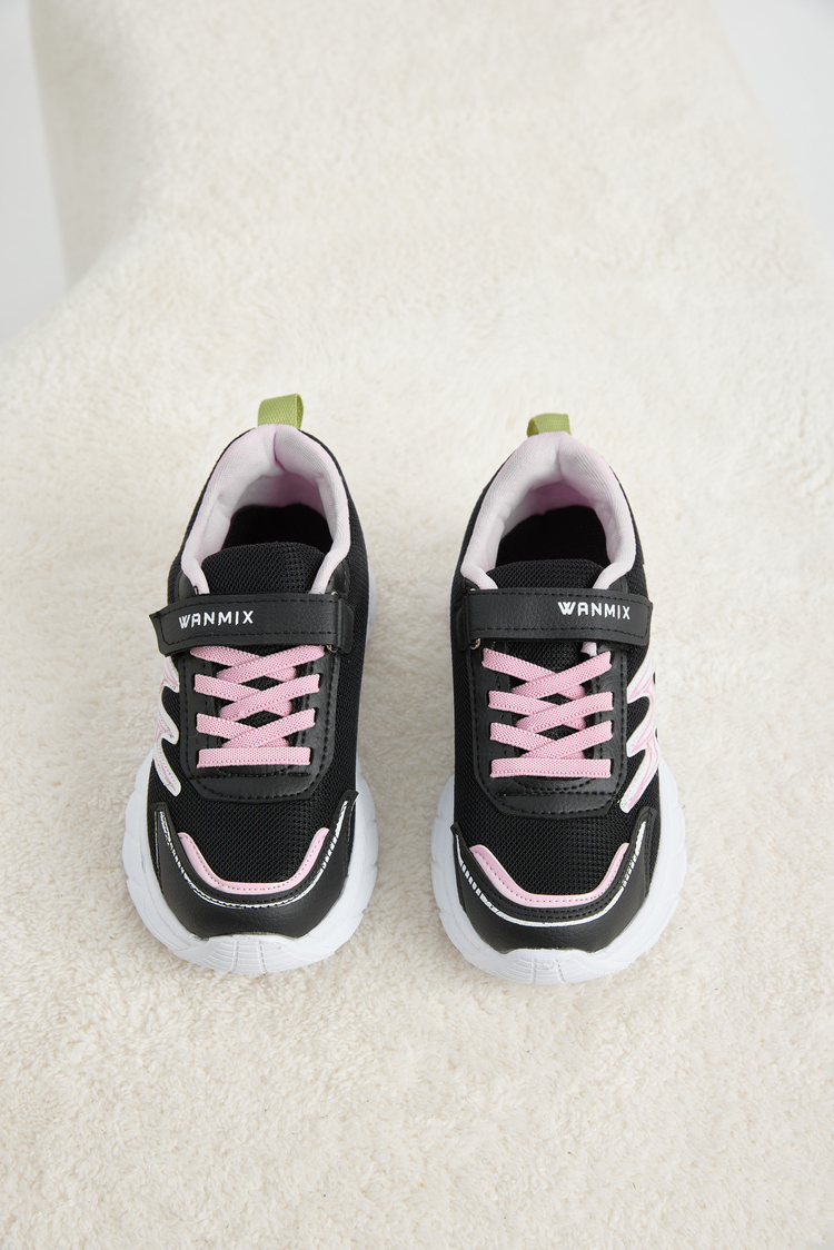 Rahat Kalıp Nefes Alabilen Cırtlı Sneaker Çocuk Unisex Siyah Pembe Sneaker TBKRD013