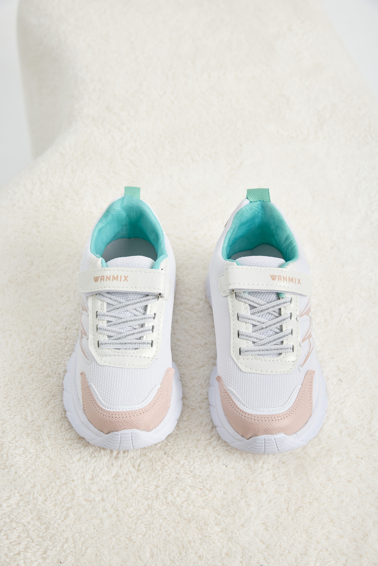 Rahat Kalıp Nefes Alabilen Cırtlı Sneaker Çocuk Unisex Pudra Beyaz Sneaker TBKRD013