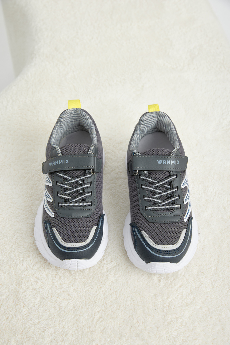 Rahat Kalıp Nefes Alabilen Cırtlı Sneaker Çocuk Unisex Füme Lacivert Sarı Sneaker TBKRD013