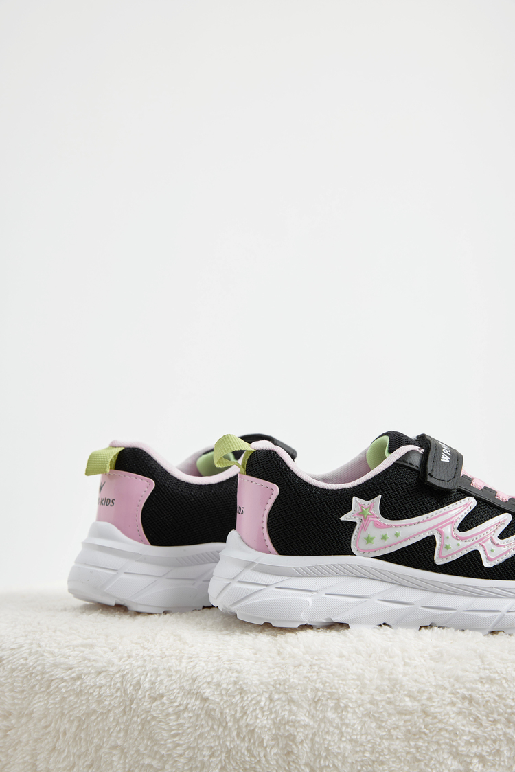 Rahat Kalıp Nefes Alabilen Cırtlı Sneaker Çocuk Unisex Siyah Pembe Sneaker TBKRD013