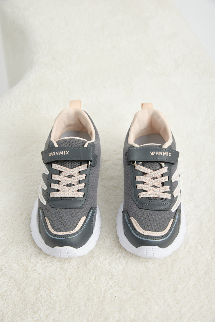 Rahat Kalıp Nefes Alabilen Cırtlı Sneaker Çocuk Unisex Füme Pudra Sneaker TBKRD013