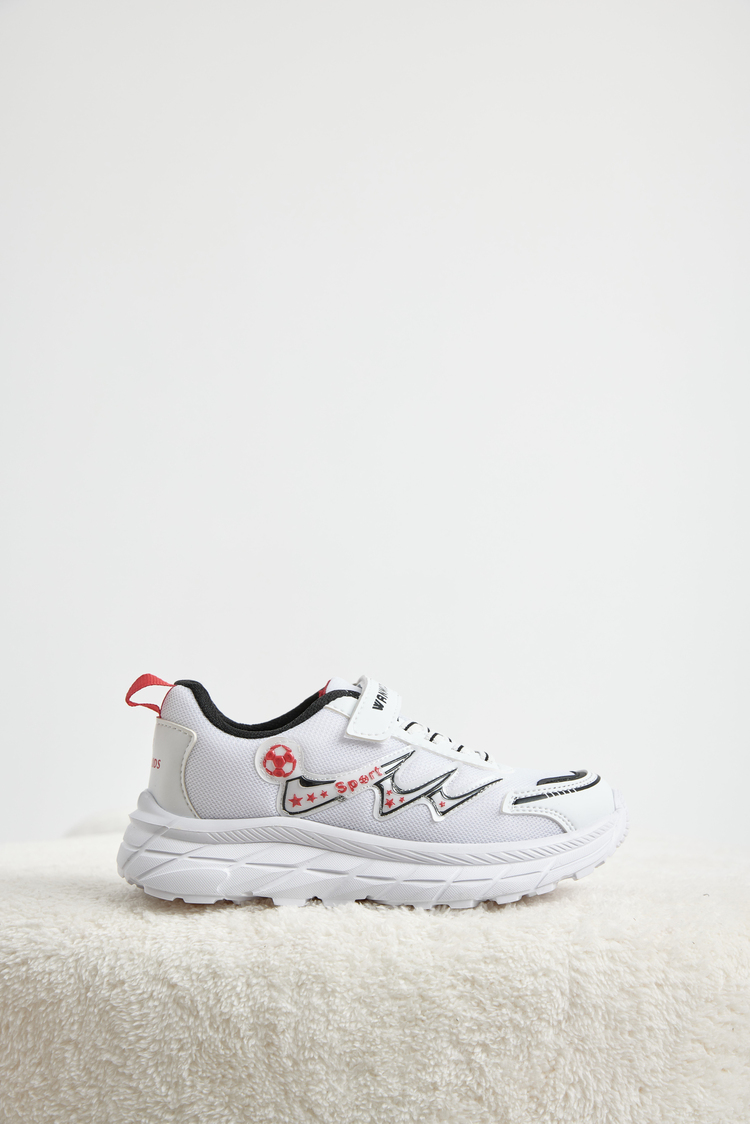 Rahat Kalıp Nefes Alabilen Cırtlı Sneaker Çocuk Unisex Beyaz Siyah Sneaker TBKRD013