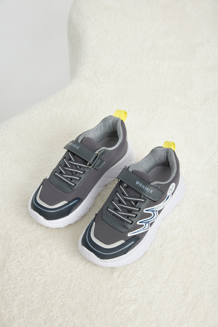 Rahat Kalıp Nefes Alabilen Cırtlı Sneaker Çocuk Unisex Füme Lacivert Sarı Sneaker TBKRD013