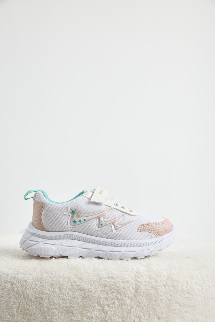 Rahat Kalıp Nefes Alabilen Cırtlı Sneaker Çocuk Unisex Pudra Beyaz Sneaker TBKRD013