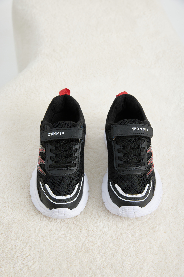 Rahat Kalıp Nefes Alabilen Cırtlı Sneaker Çocuk Unisex Siyah Sneaker TBKRD013