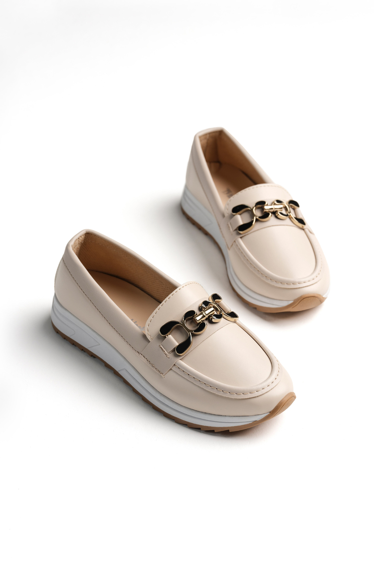 Rahat Kalıp Nefes Alabilen Tokalı Loafer Kadın Bej Loafer TBHSNCMC1950