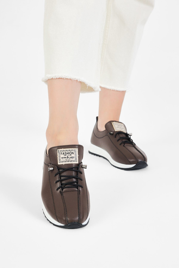Rahat Kalıp Ortopedik Bağcıklı Loafer Kadın Kahve Loafer TBHSNCMC1945