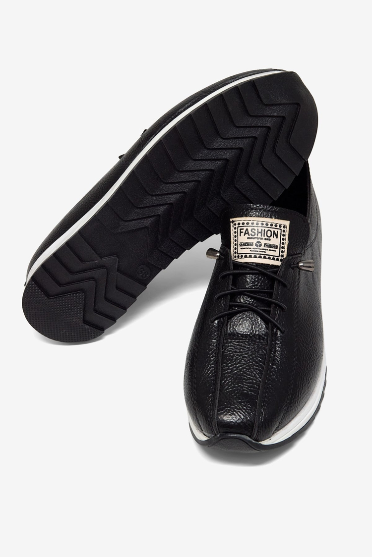Rahat Kalıp Ortopedik Bağcıklı Loafer Kadın Siyah Loafer TBHSNCMC1945