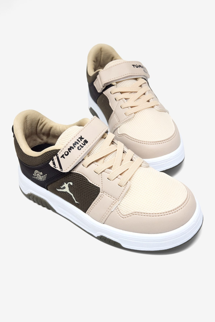 Rahat Kalıp Ortopedik Cırtlı Sneaker Çocuk Unisex Bej Haki Siyah Sneaker TBDLT509