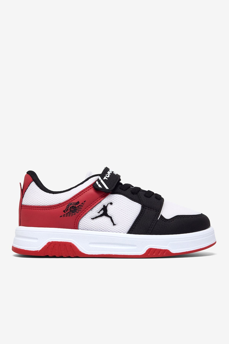 Rahat Kalıp Ortopedik Cırtlı Sneaker Çocuk Unisex Siyah Beyaz Kırmızı Sneaker TBDLT509