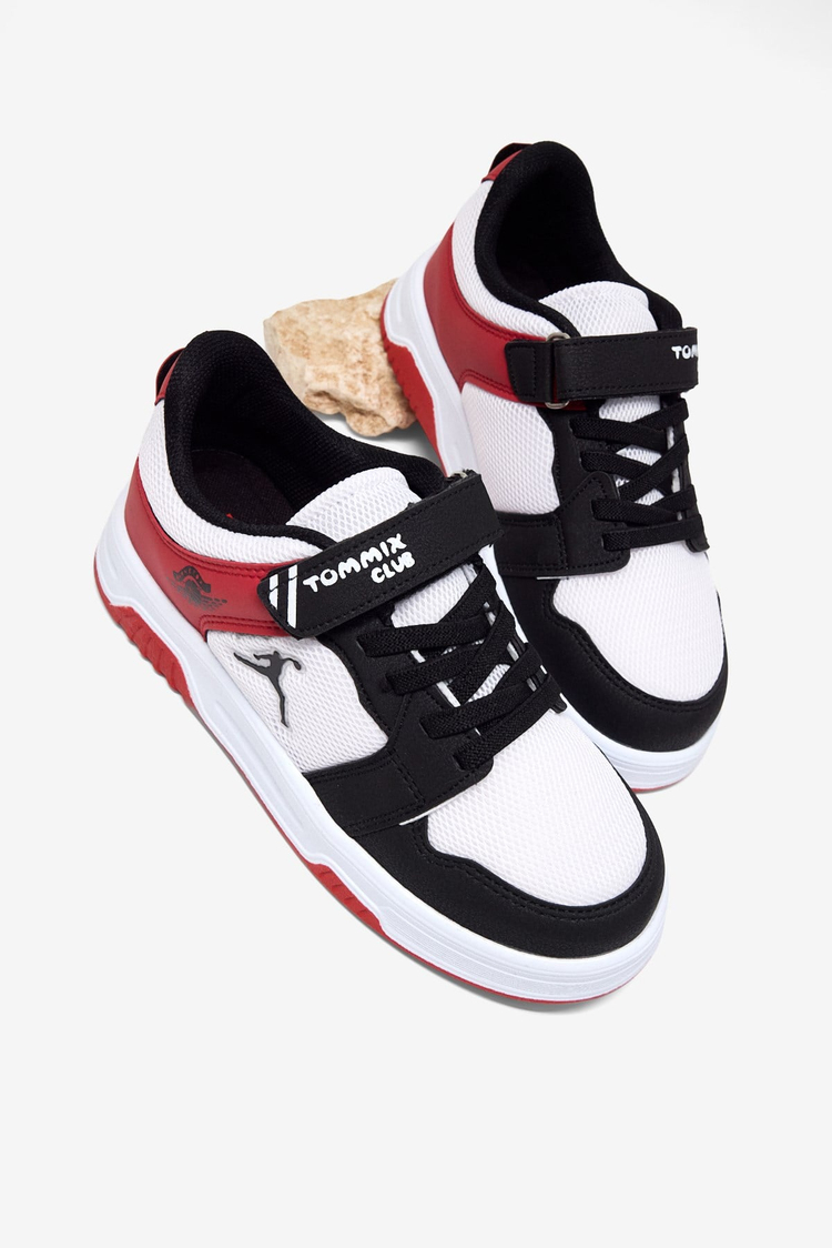 Rahat Kalıp Ortopedik Cırtlı Sneaker Çocuk Unisex Siyah Beyaz Kırmızı Sneaker TBDLT509