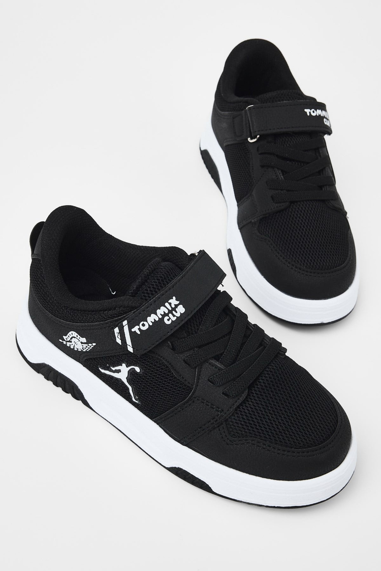 Rahat Kalıp Ortopedik Cırtlı Sneaker Çocuk Unisex Siyah Siyah Sneaker TBDLT509