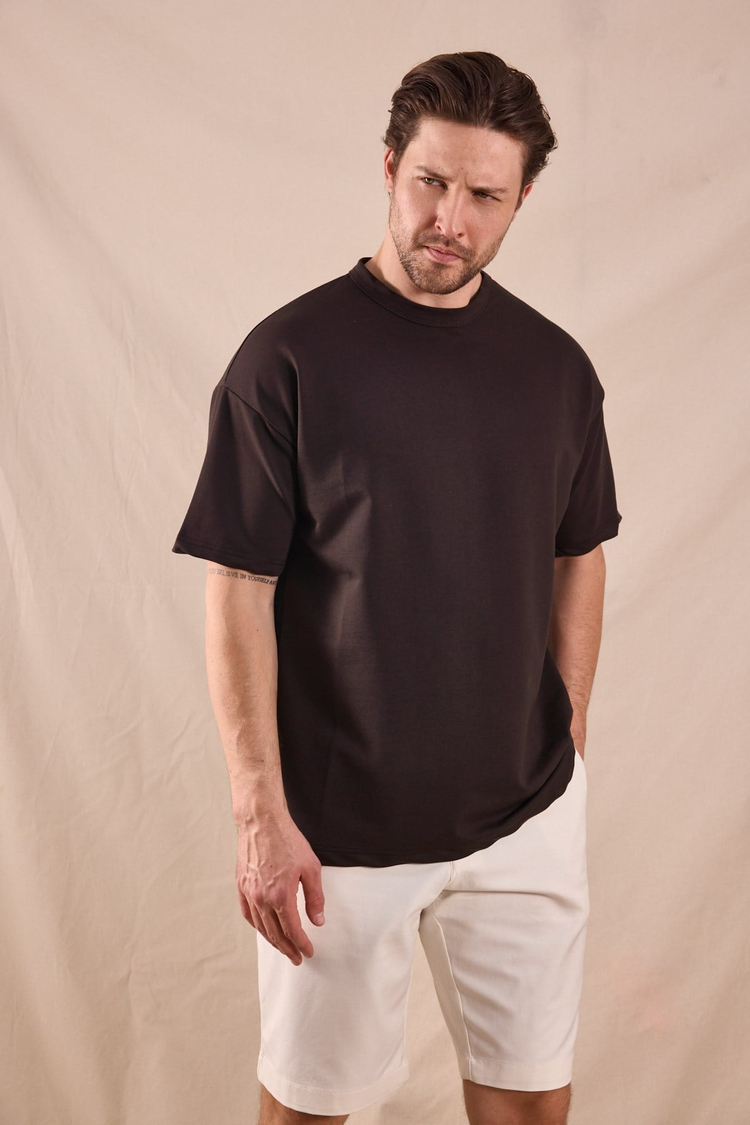 Rahat Kalıp Oversize Kesim T-Shirt Erkek Acı Kahve T-Shirt TBTSHRT020