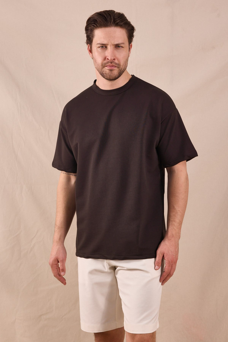 Rahat Kalıp Oversize Kesim T-Shirt Erkek Acı Kahve T-Shirt TBTSHRT020