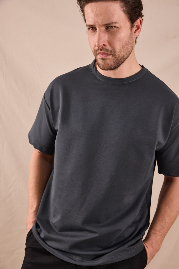 Rahat Kalıp Oversize Kesim T-Shirt Erkek Füme T-Shirt TBTSHRT020
