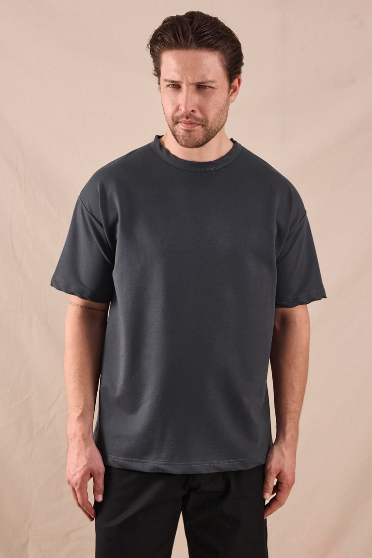 Rahat Kalıp Oversize Kesim T-Shirt Erkek Füme T-Shirt TBTSHRT020
