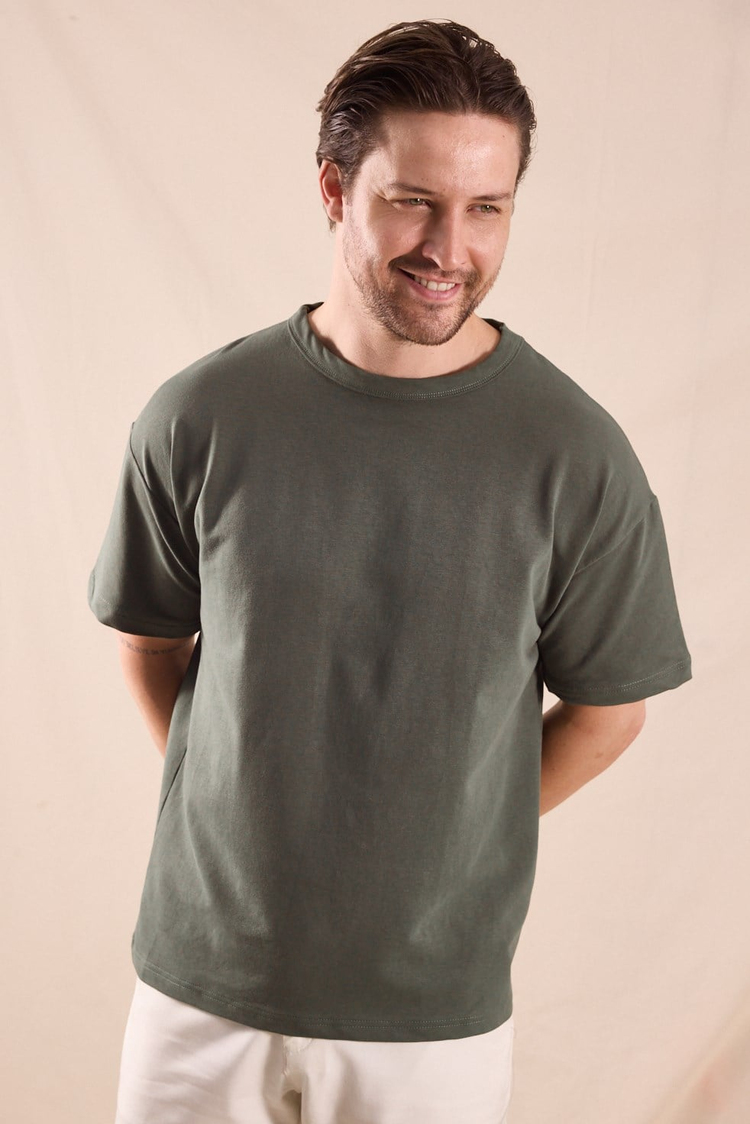 Rahat Kalıp Oversize Kesim T-Shirt Erkek Haki T-Shirt TBTSHRT020