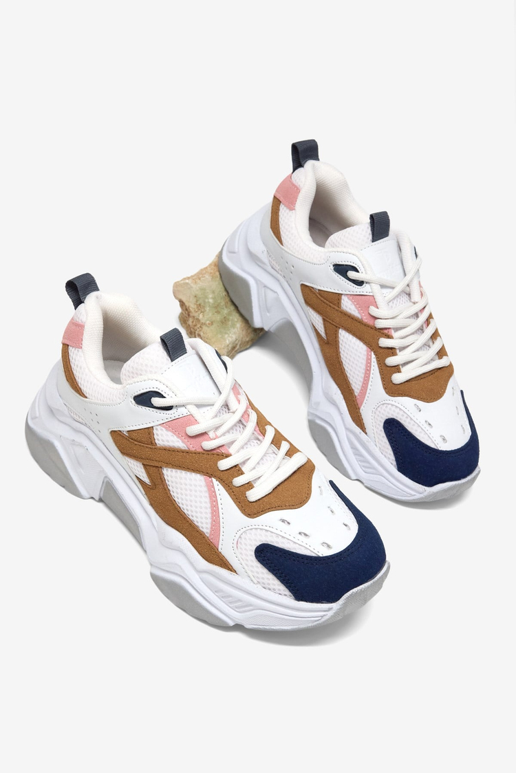 Rahat Kalıp Poli Taban Bağcıklı Sneaker Kadın Beyaz Mavi Kahve Sneaker TBCRN1903