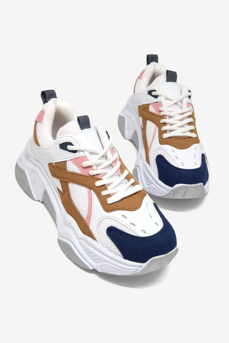 Rahat Kalıp Poli Taban Bağcıklı Sneaker Kadın Beyaz Mavi Kahve Sneaker TBCRN1903