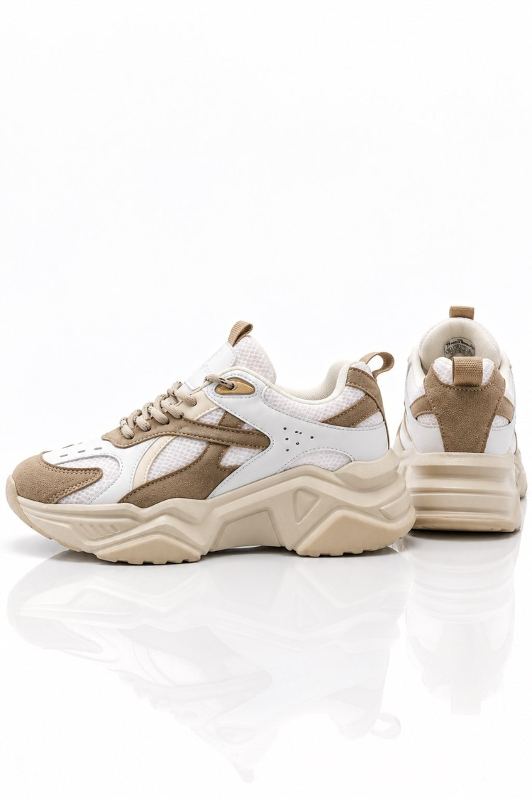 Rahat Kalıp Poli Taban Bağcıklı Sneaker Kadın Beyaz Bej Sneaker TBCRN1903