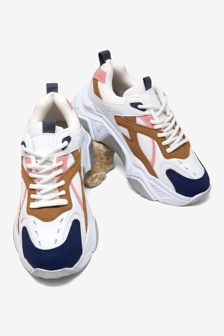 Rahat Kalıp Poli Taban Bağcıklı Sneaker Kadın Beyaz Mavi Kahve Sneaker TBCRN1903