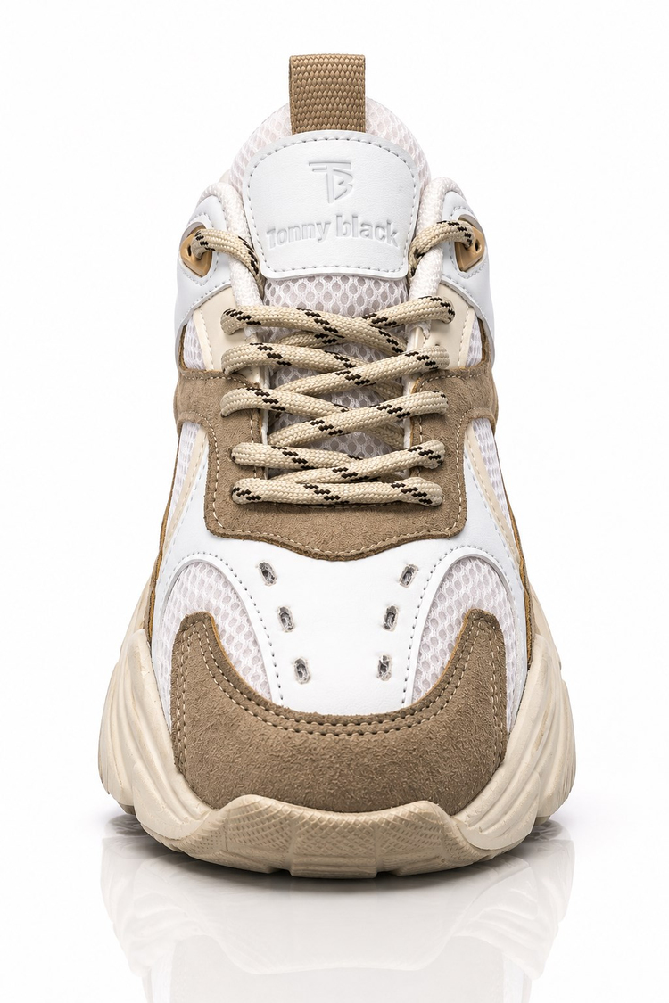 Rahat Kalıp Poli Taban Bağcıklı Sneaker Kadın Beyaz Bej Sneaker TBCRN1903