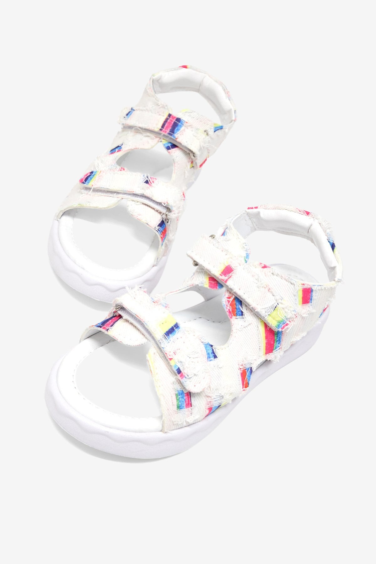 Rahat Kalıp Renk Desenli Çift Cırtlı Sandalet Çocuk Unisex Beyaz Sandalet TBGRFS109