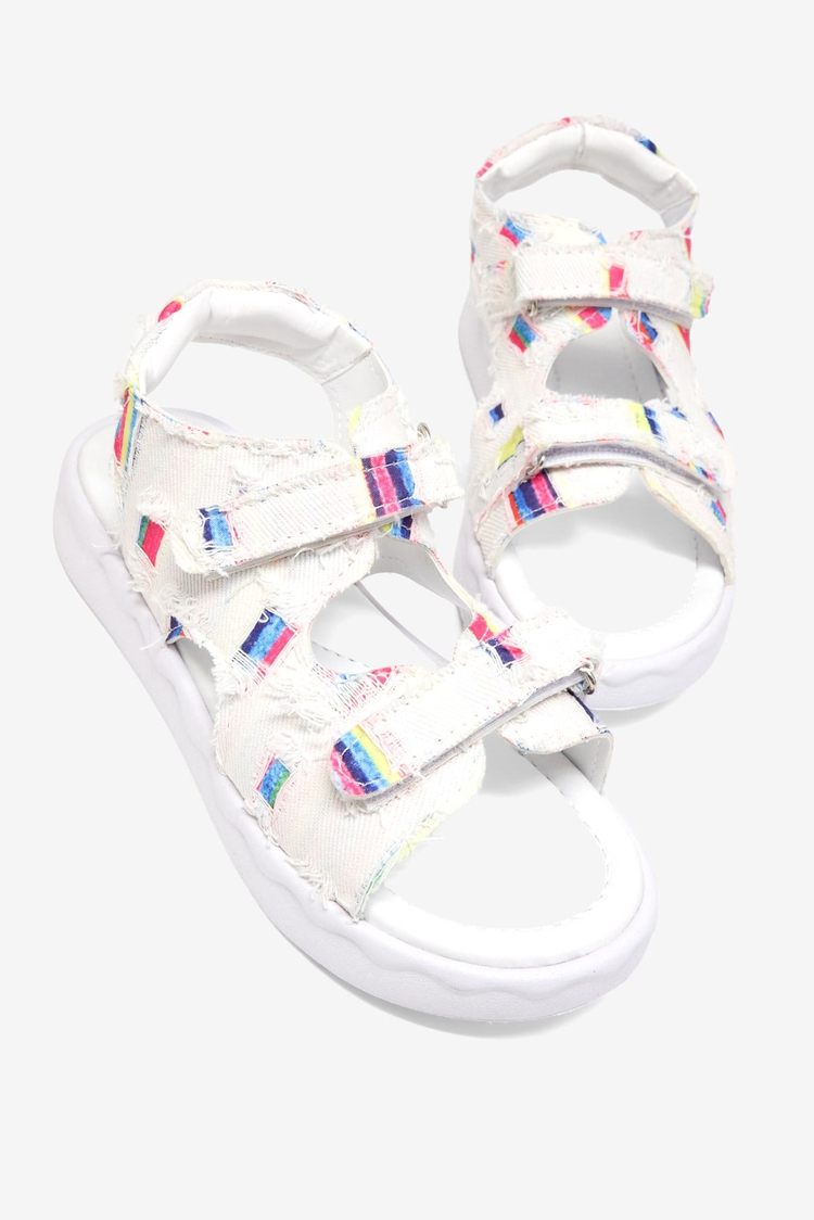 Rahat Kalıp Renk Desenli Çift Cırtlı Sandalet Çocuk Unisex Beyaz Sandalet TBGRFS109