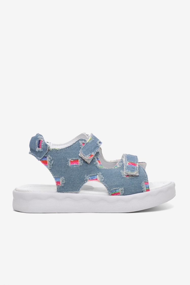 Rahat Kalıp Renk Desenli Çift Cırtlı Sandalet Çocuk Unisex Kot Mavi Sandalet TBGRFS109
