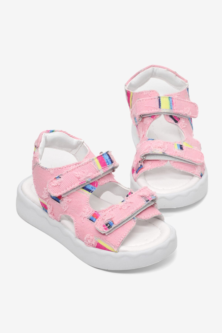 Rahat Kalıp Renk Desenli Çift Cırtlı Sandalet Çocuk Unisex Pudra Sandalet TBGRFS109
