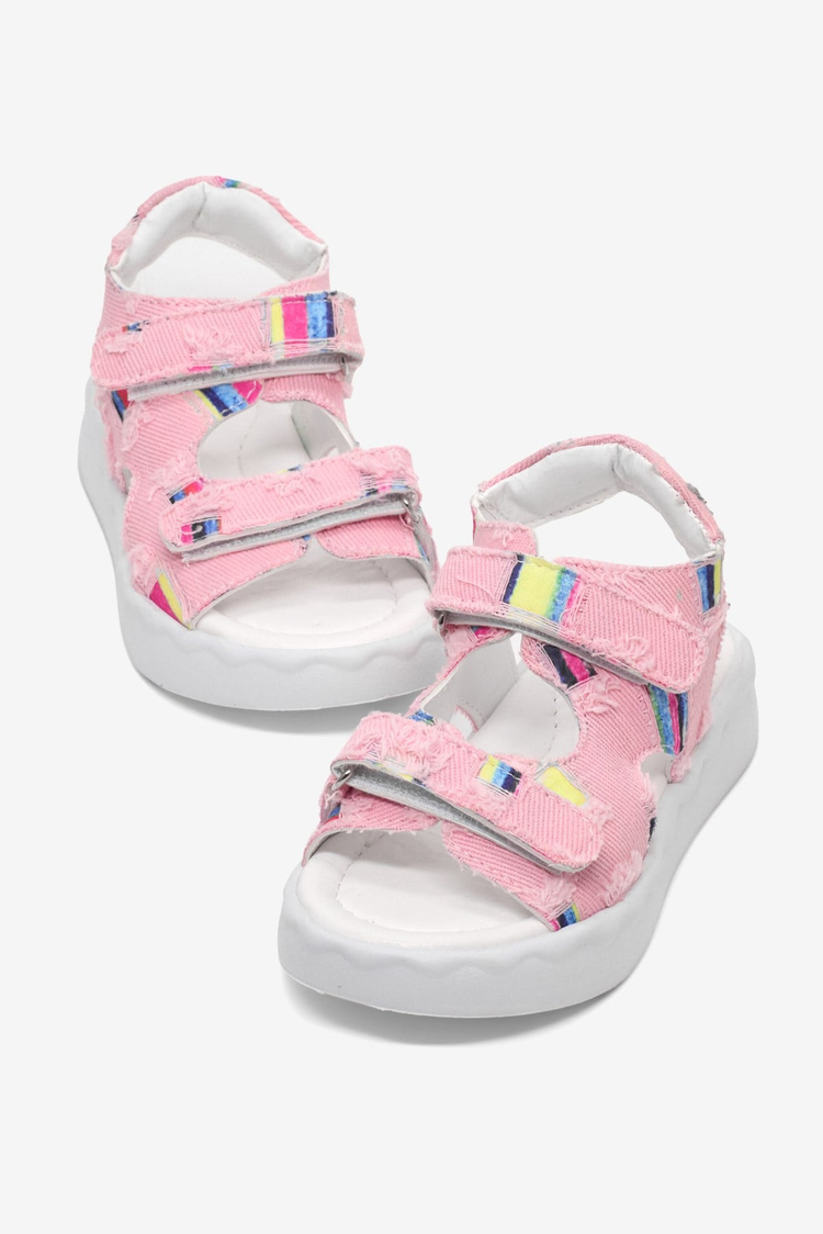 Rahat Kalıp Renk Desenli Çift Cırtlı Sandalet Çocuk Unisex Pudra Sandalet TBGRFS109