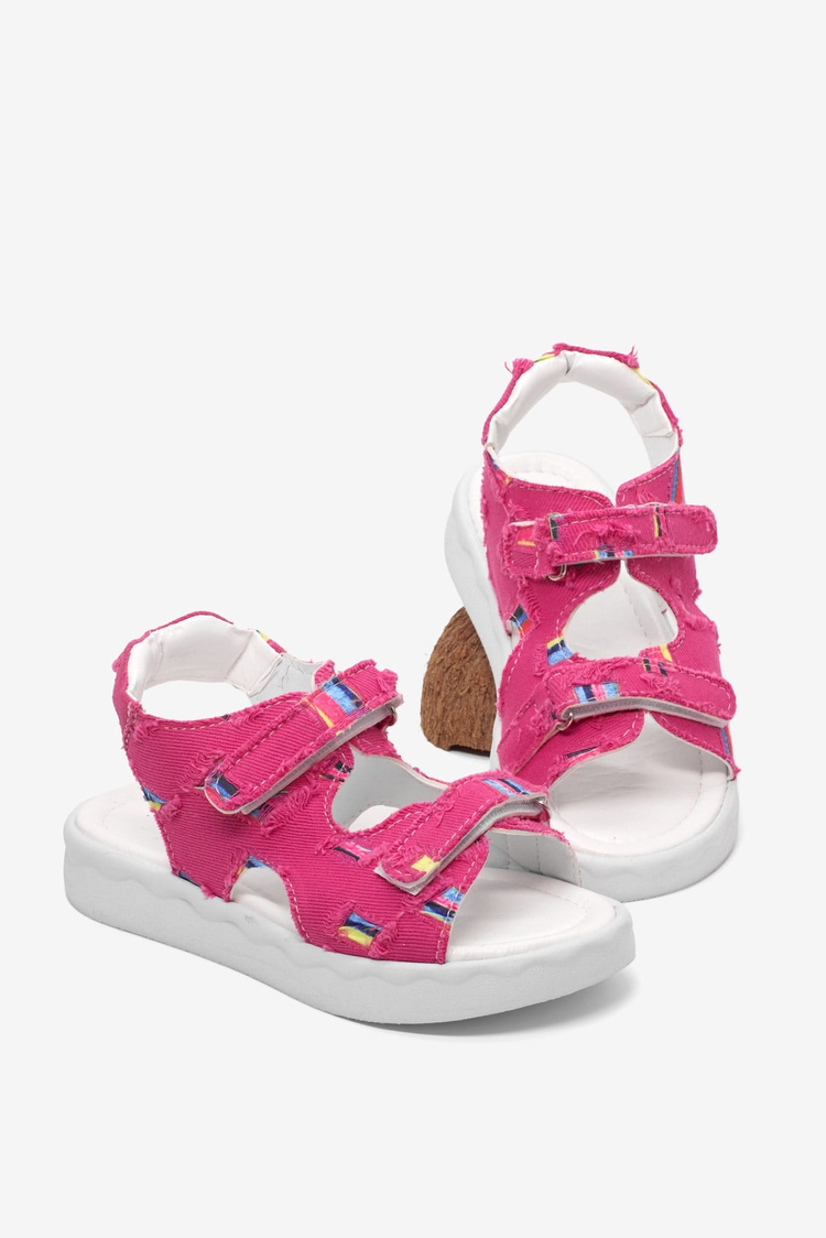 Rahat Kalıp Renk Desenli Çift Cırtlı Sandalet Çocuk Unisex Fuşya Sandalet TBGRFS109