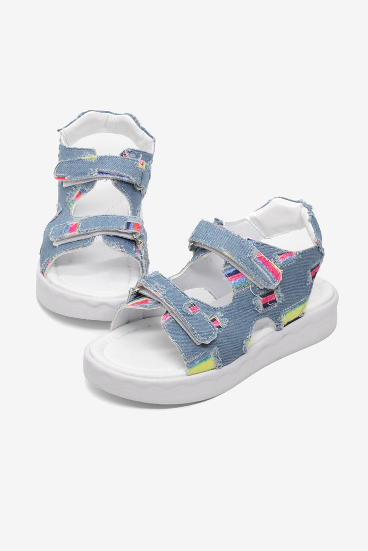 Rahat Kalıp Renk Desenli Çift Cırtlı Sandalet Çocuk Unisex Kot Mavi Sandalet TBGRFS109