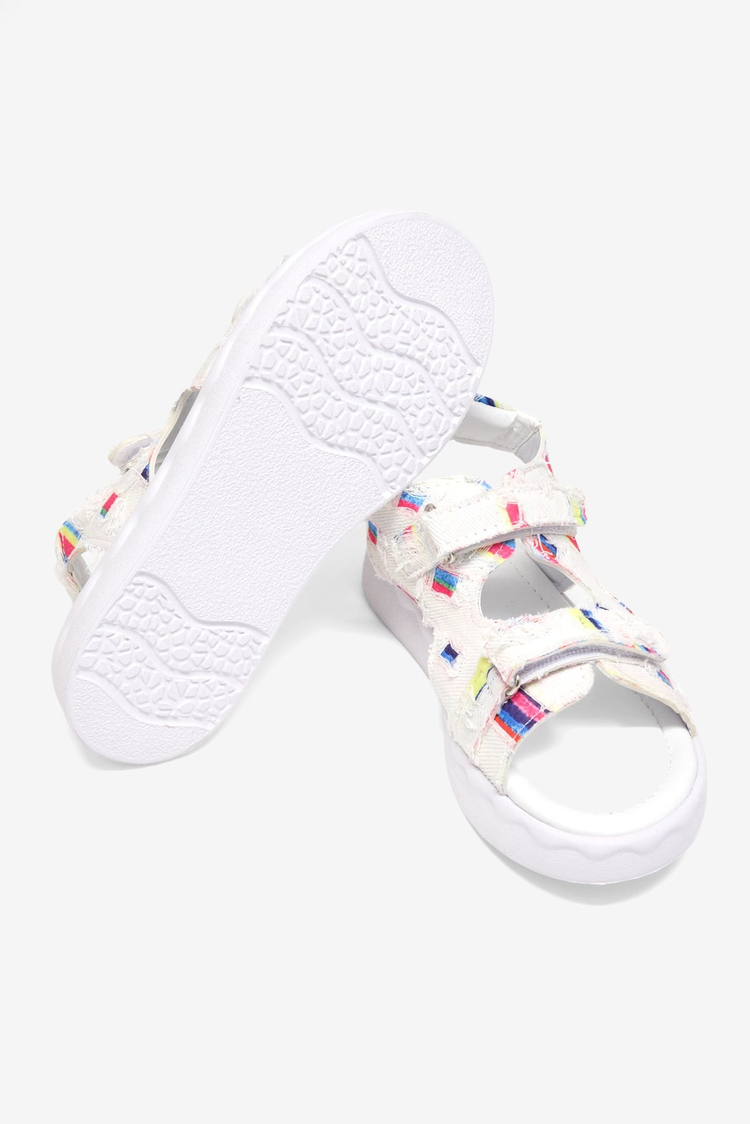 Rahat Kalıp Renk Desenli Çift Cırtlı Sandalet Çocuk Unisex Beyaz Sandalet TBGRFS109