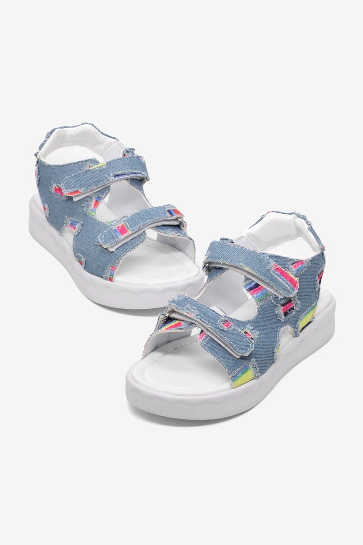 Rahat Kalıp Renk Desenli Çift Cırtlı Sandalet Çocuk Unisex Kot Mavi Sandalet TBGRFS109