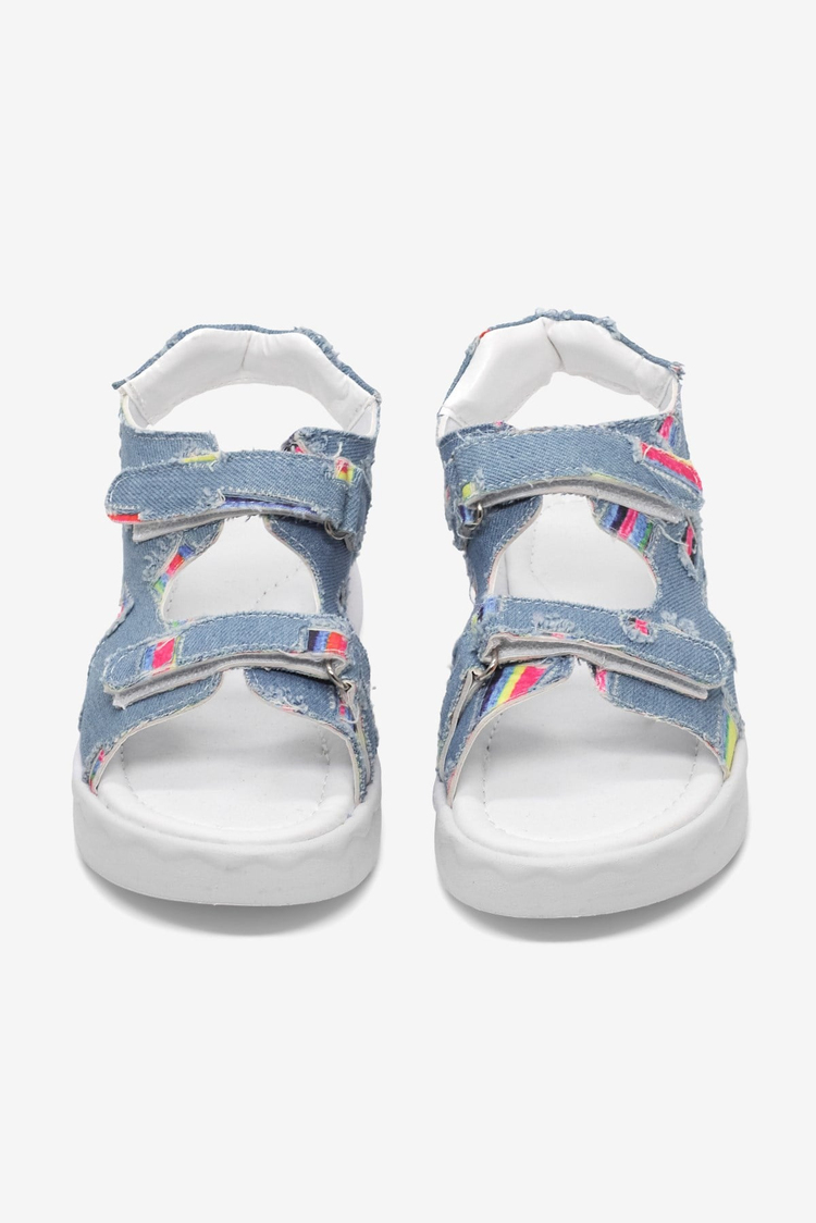 Rahat Kalıp Renk Desenli Çift Cırtlı Sandalet Çocuk Unisex Kot Mavi Sandalet TBGRFS109