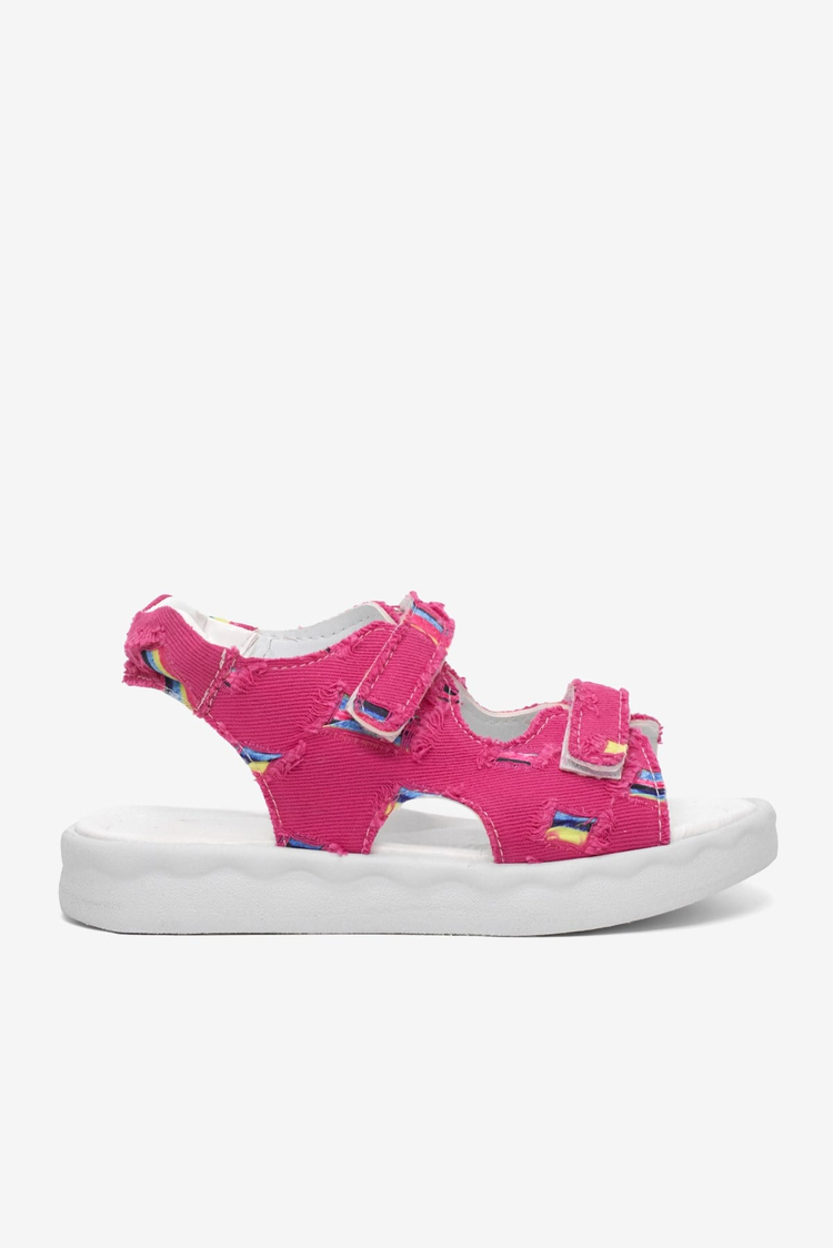 Rahat Kalıp Renk Desenli Çift Cırtlı Sandalet Çocuk Unisex Fuşya Sandalet TBGRFS109