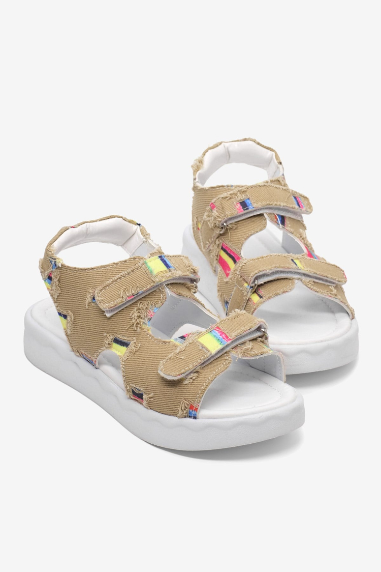 Rahat Kalıp Renk Desenli Çift Cırtlı Sandalet Çocuk Unisex Gold Sandalet TBGRFS109