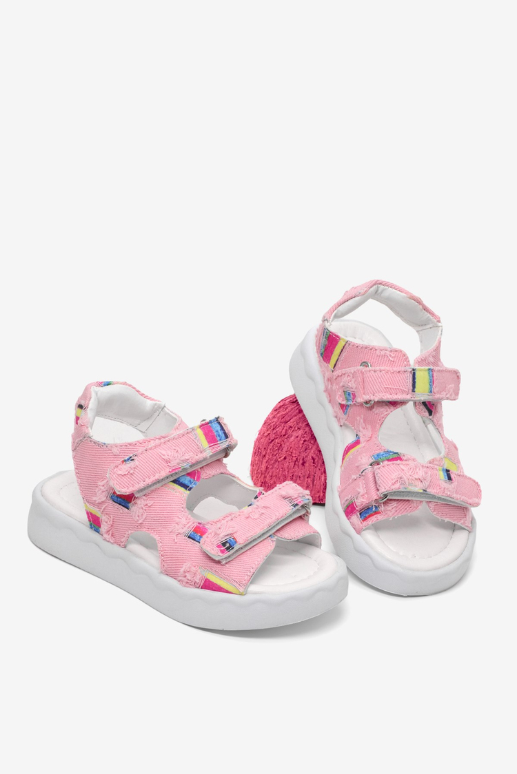 Rahat Kalıp Renk Desenli Çift Cırtlı Sandalet Çocuk Unisex Pudra Sandalet TBGRFS109