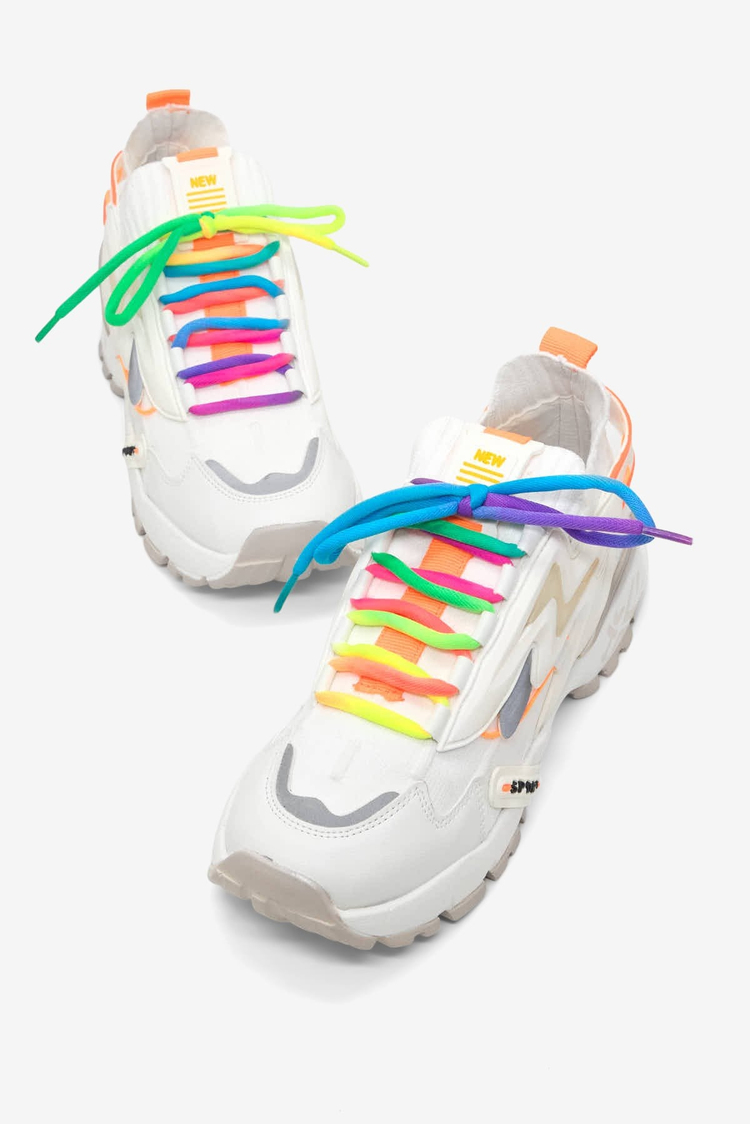 Rahat Kalıp Renkli Lastik Boğazlı Bağcıklı Sneaker Kadın Beyaz Sneaker TBTDYZ1903