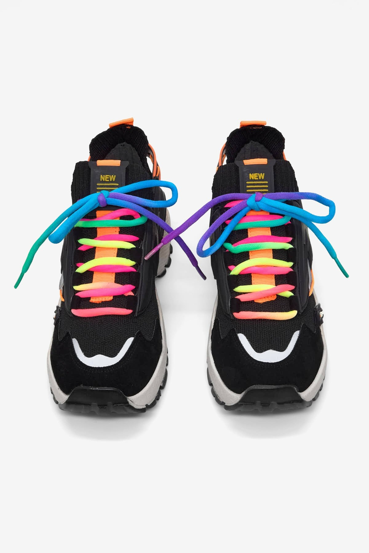 Rahat Kalıp Renkli Lastik Boğazlı Bağcıklı Sneaker Kadın Siyah Sneaker TBTDYZ1903
