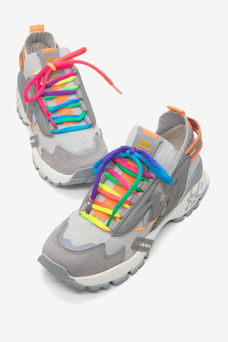Rahat Kalıp Renkli Lastik Boğazlı Bağcıklı Sneaker Kadın Gri Sneaker TBTDYZ1903